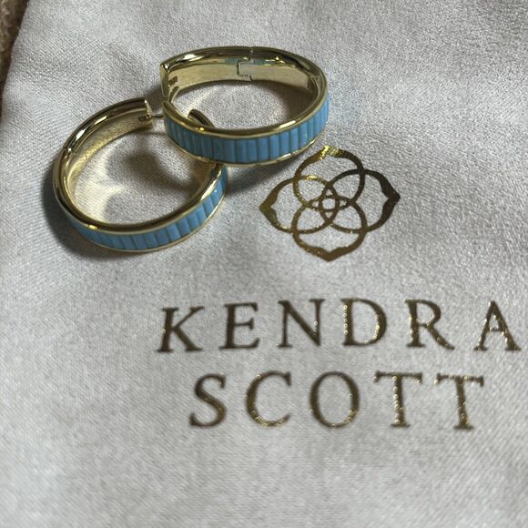 Kendra Scott Jack Hoop Earrings Turquoise/ Light Blue Crystal Gold Tone - Picture 1 of 4